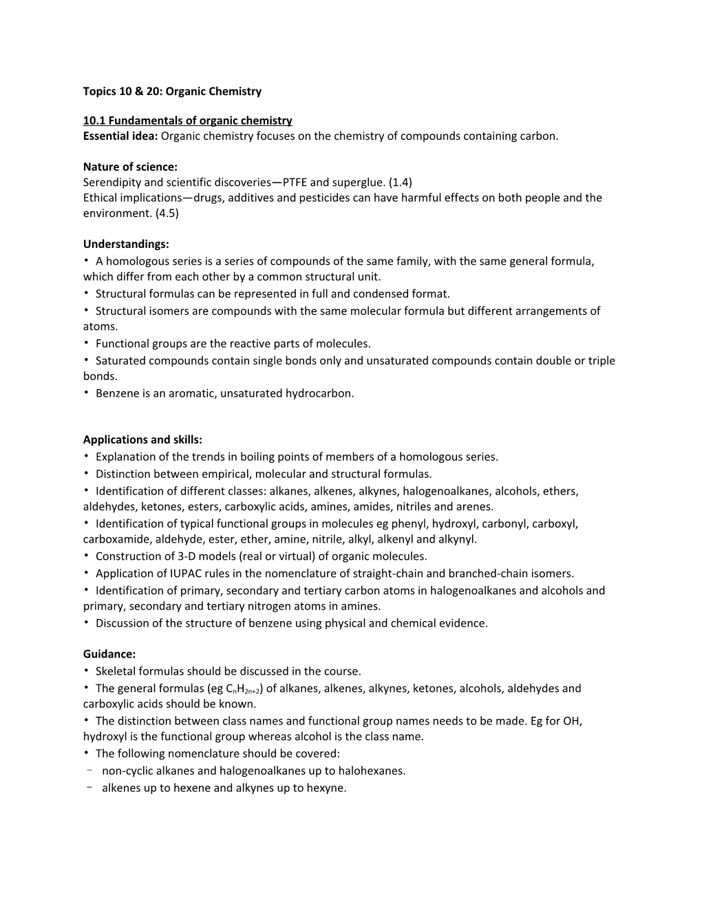 Topics 10 & 20: Organic Chemistry