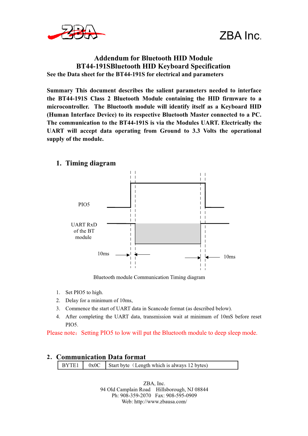 Addendum for Bluetooth HID Module