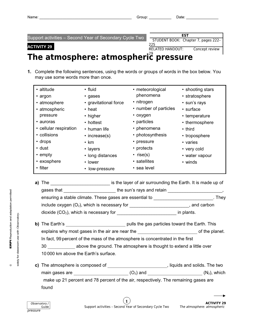 The Atmosphere: Atmospheric Pressure