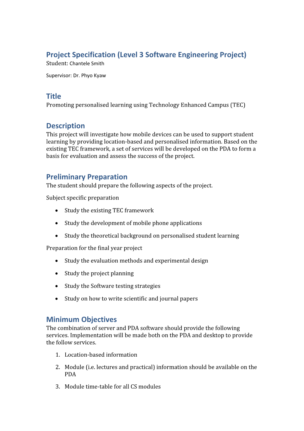 Project Specification (Level 3 Software Engineering Project)