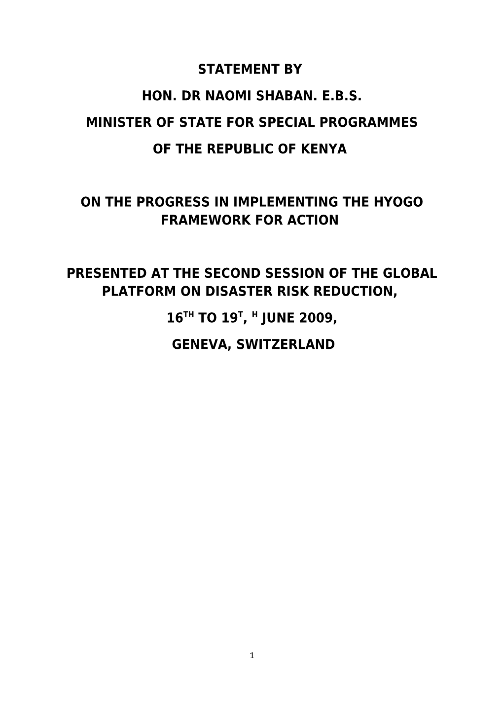 Minister of State for Special Programmes
