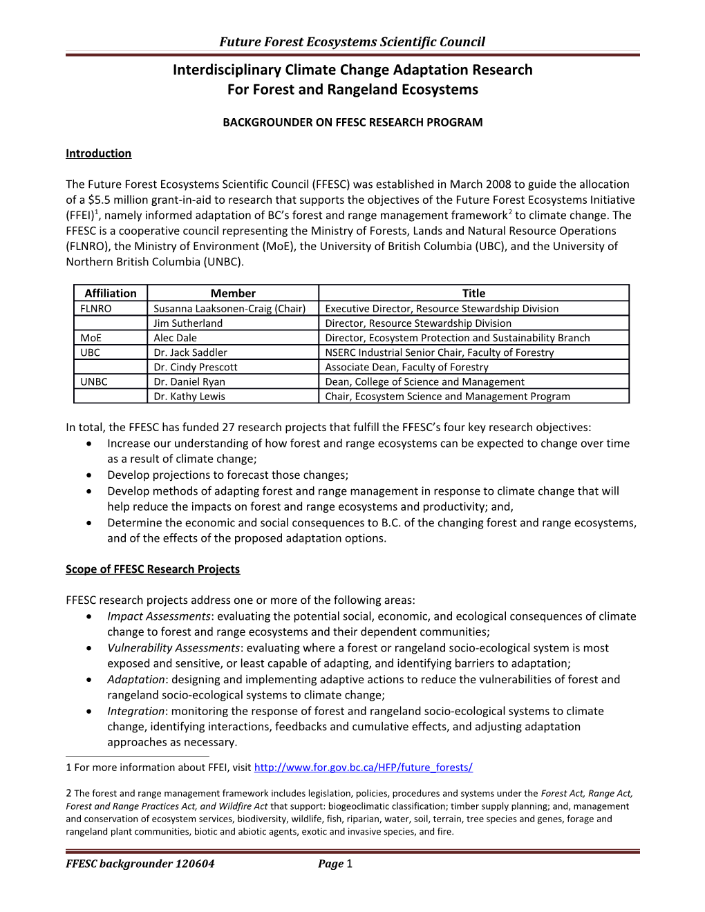 Future Forest Ecosystems Scientific Council