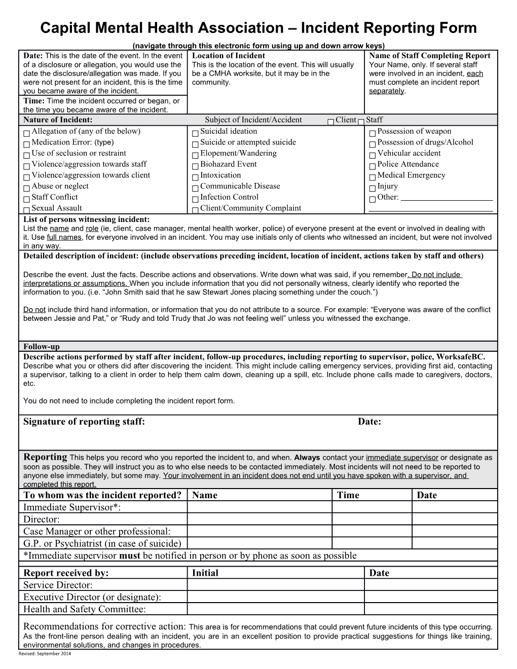 Critical Incident Reporting Form