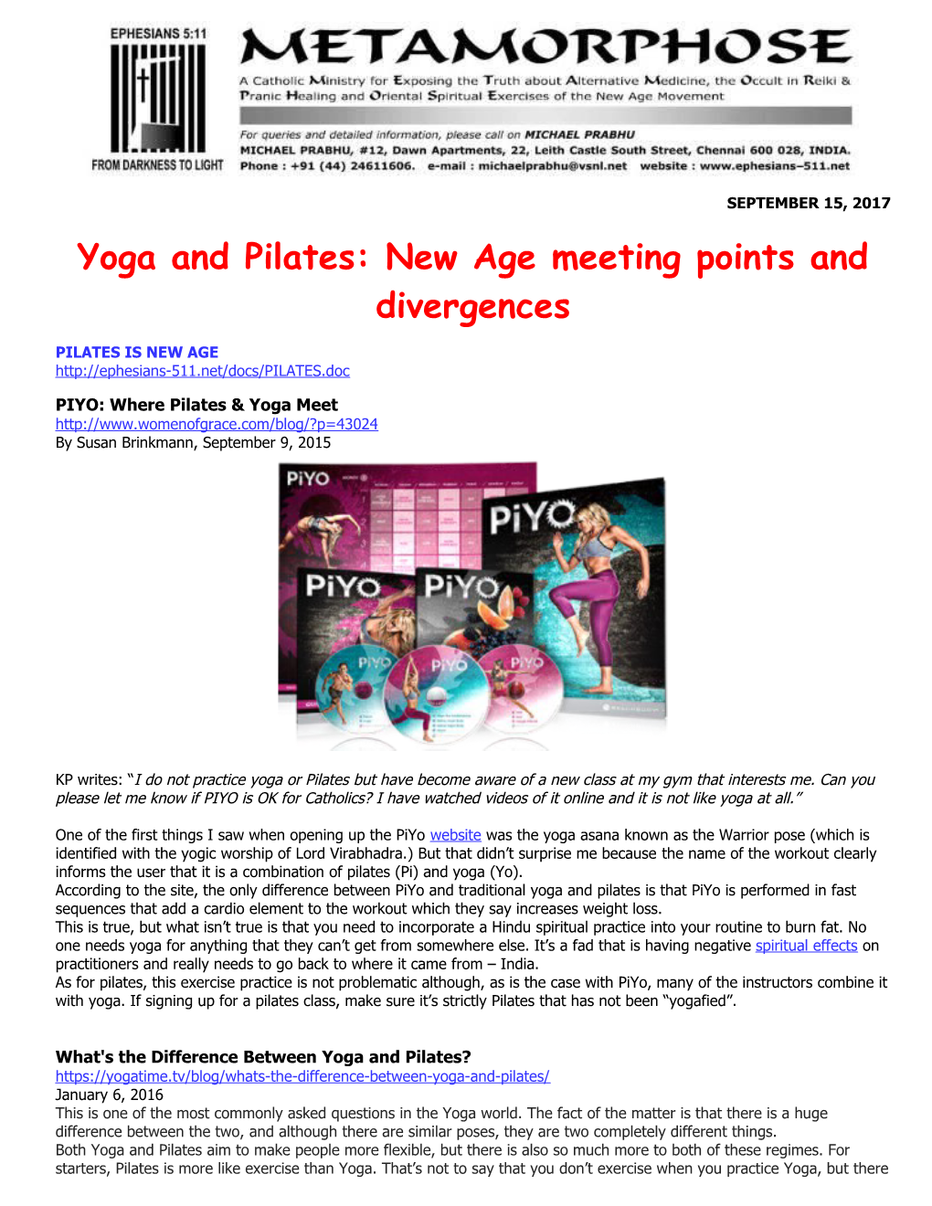 Yoga and Pilates: New Age Meeting Points and Divergences