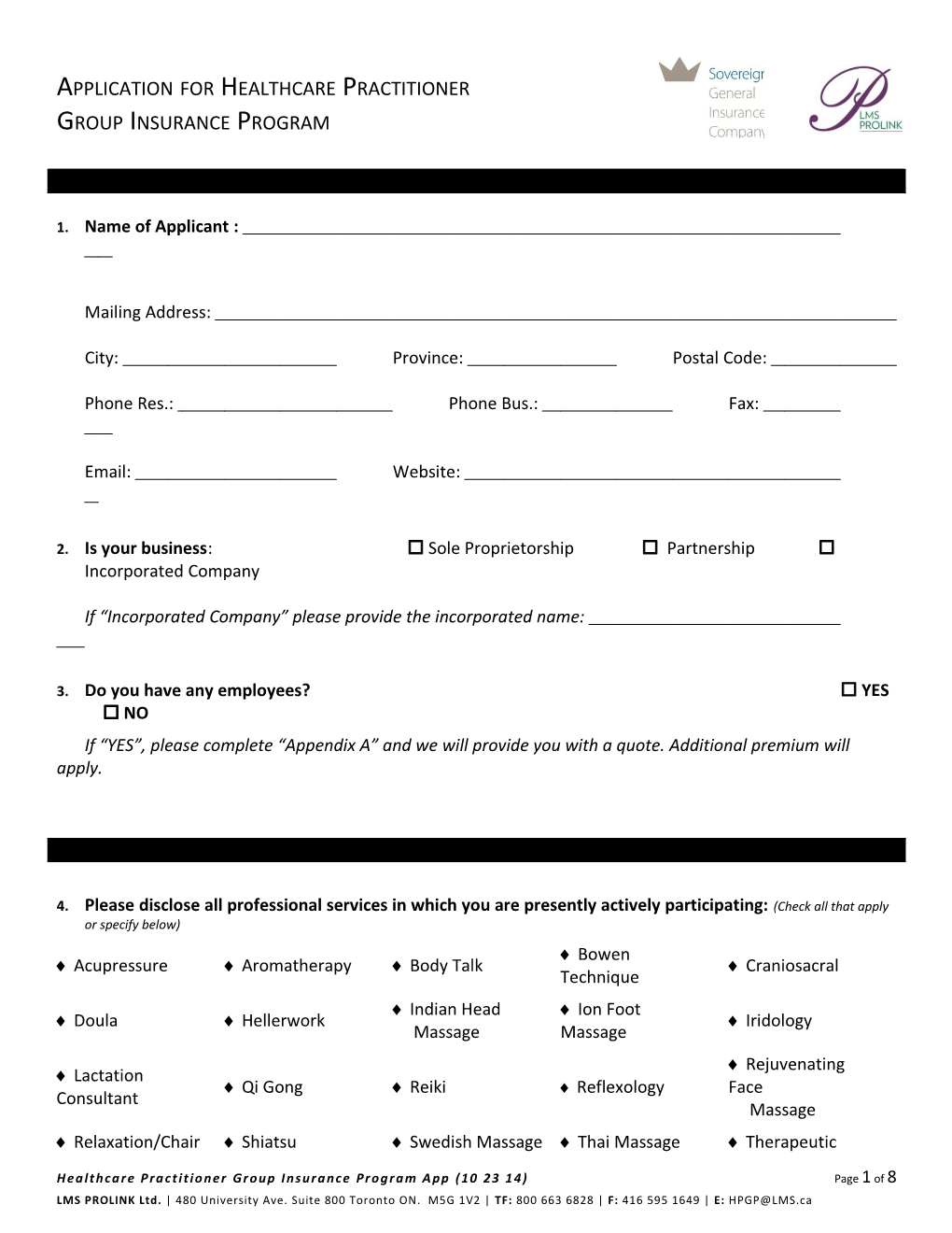 Fitness Training Liability Application