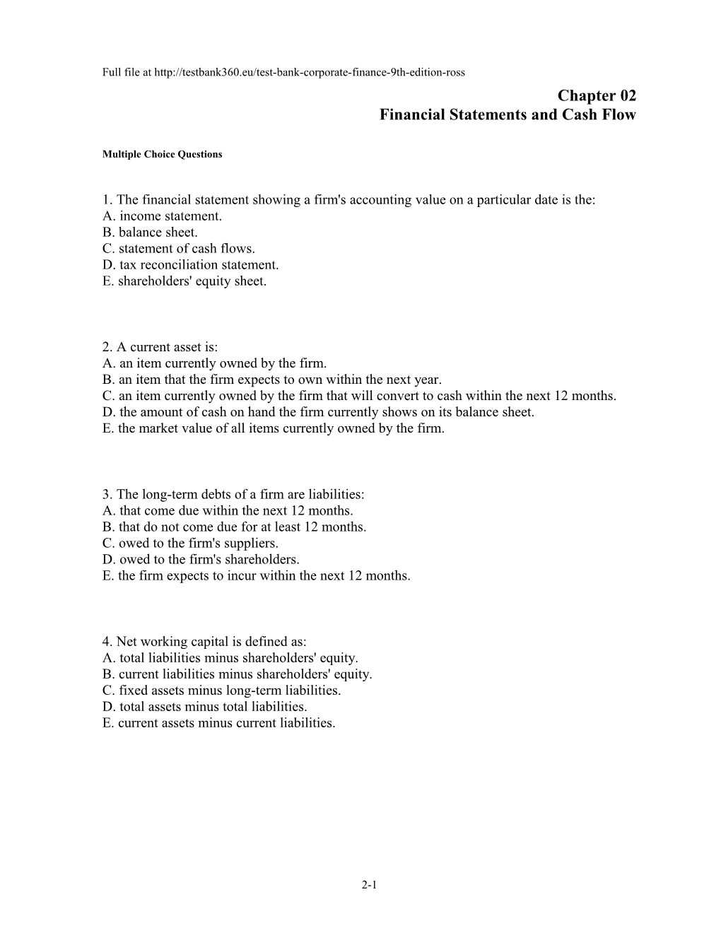 Chapter 02 Financial Statements and Cash Flow