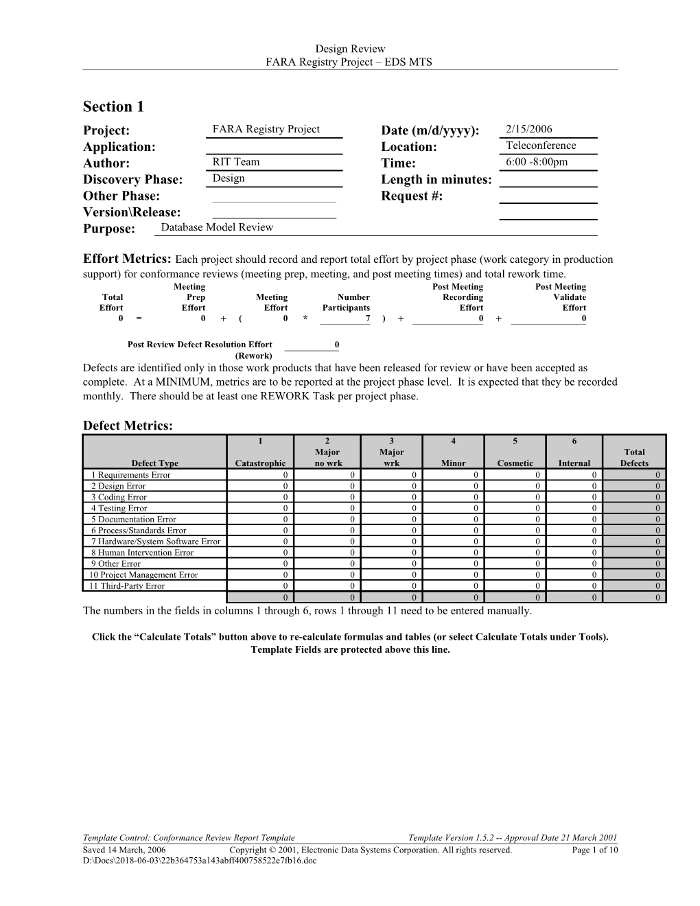 Conformance Review Report Template