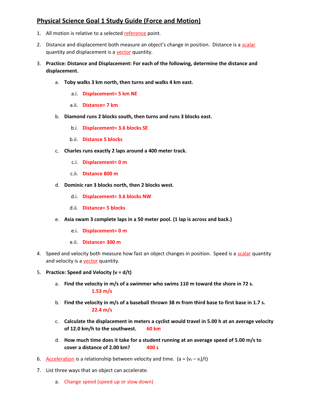 Physical Science Goal 1 Study Guide (Force and Motion)