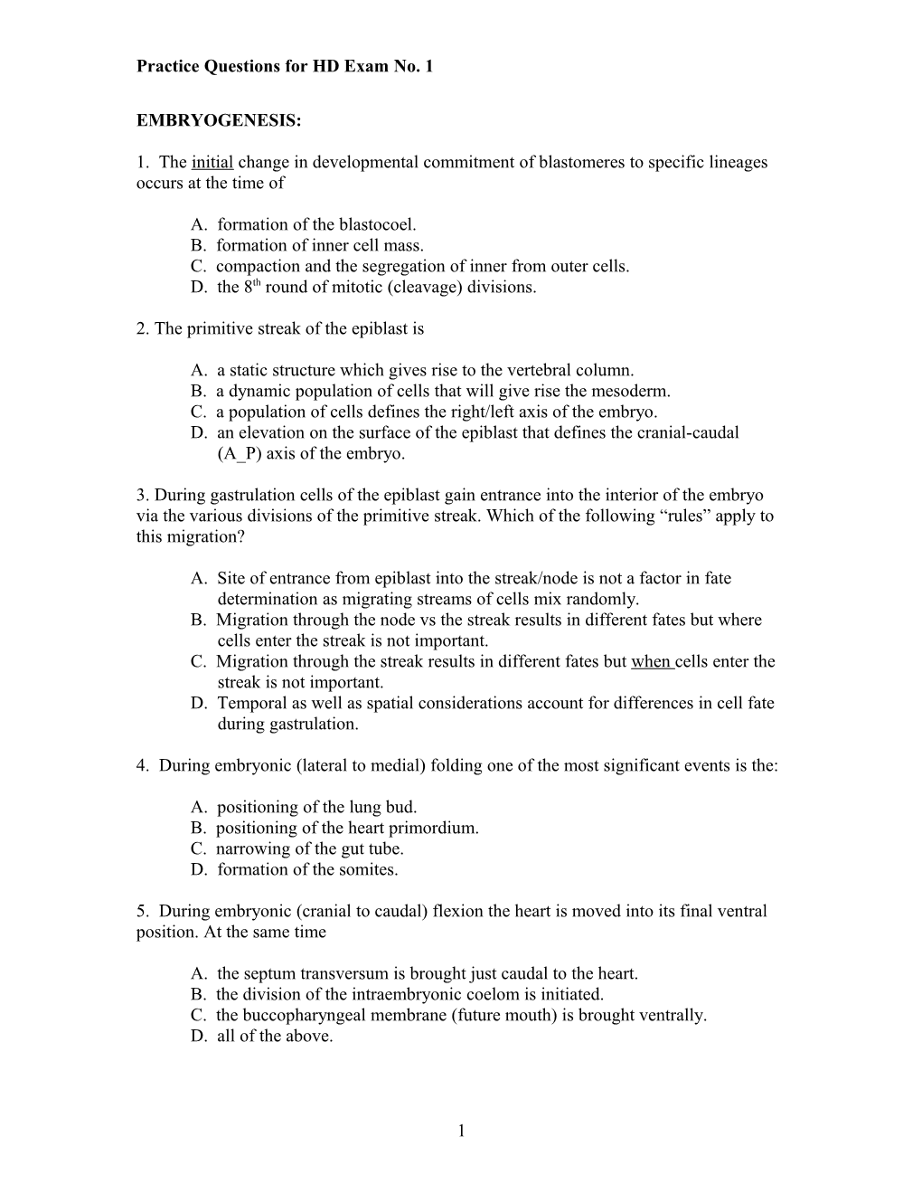 Practice Questions for HD Exam No. 1