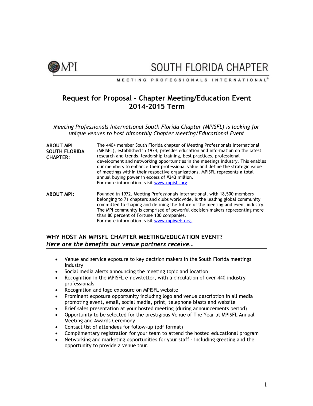 Request for Proposal Chapter Meeting/Education Event