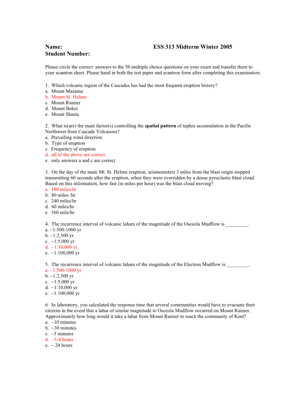 1. Which Volcanic Region of the Cascades Has Had the Most Frequent Eruption History?