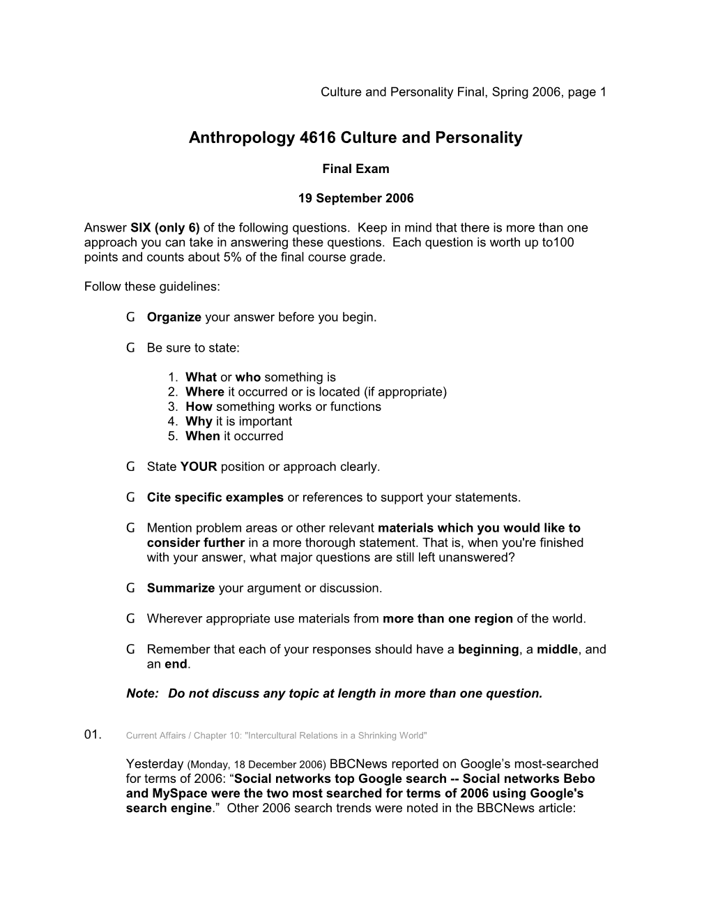 Culture and Personality Final, Spring 2006, Page 9