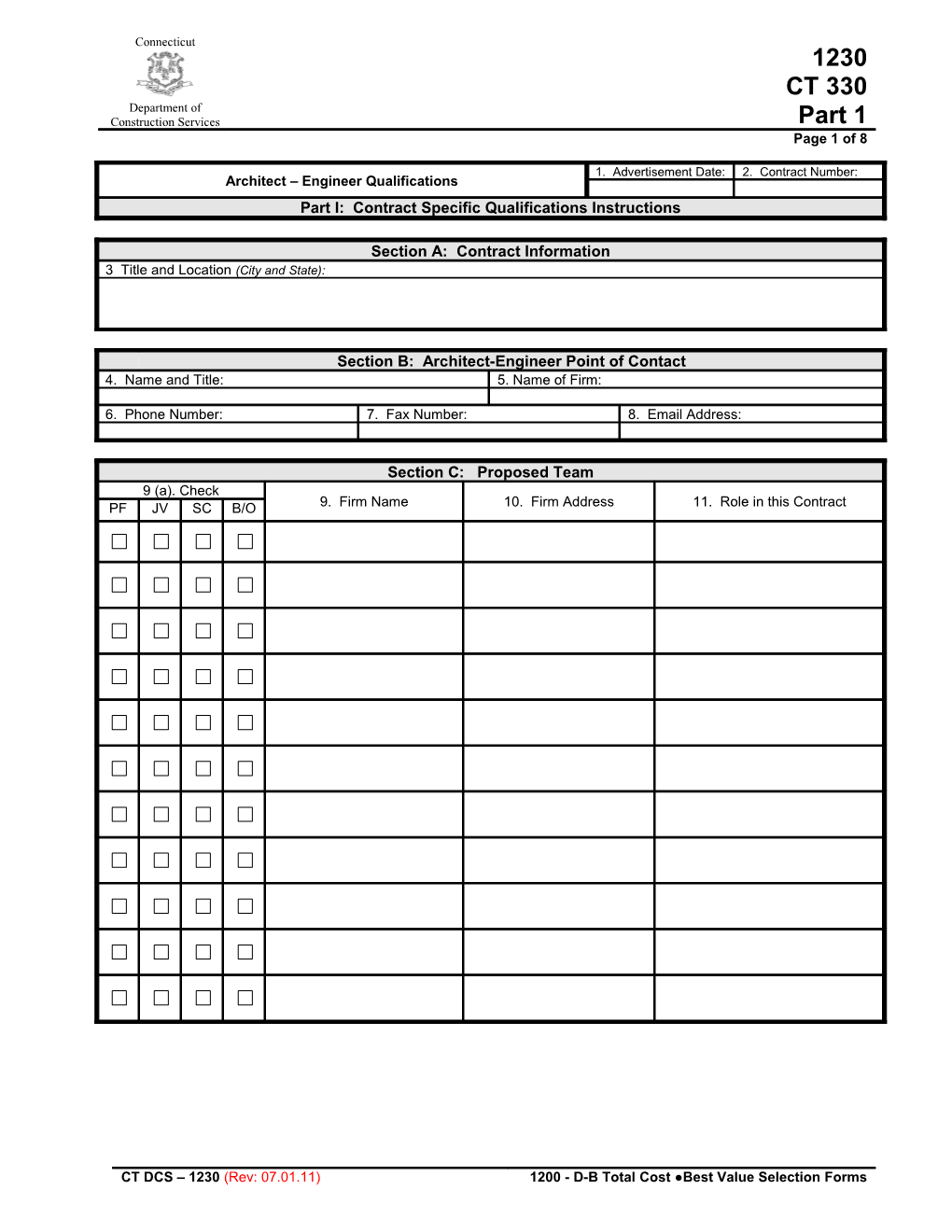 Part I: Contract Specific Qualifications Instructions