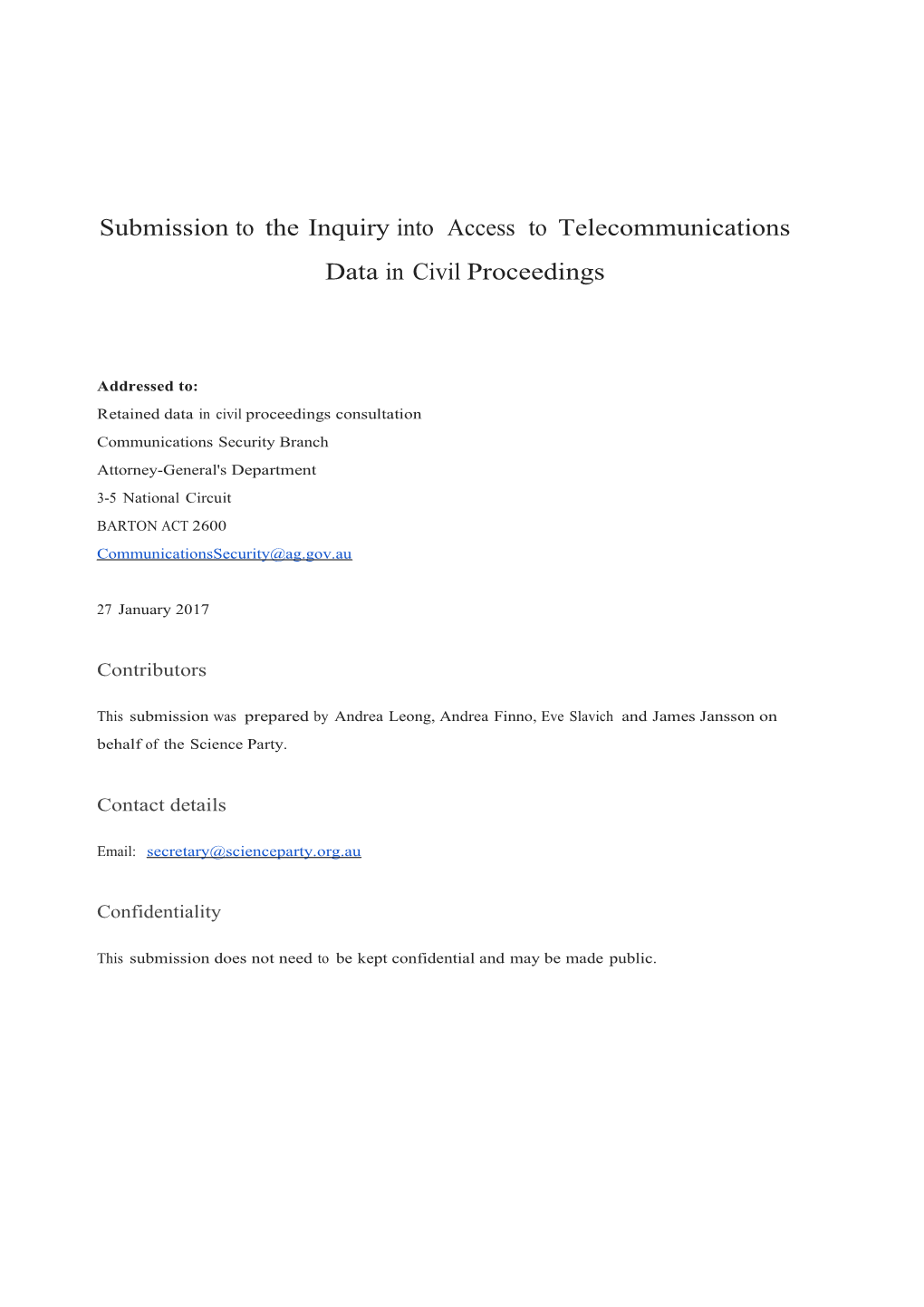 Section 280 Submission Science Party