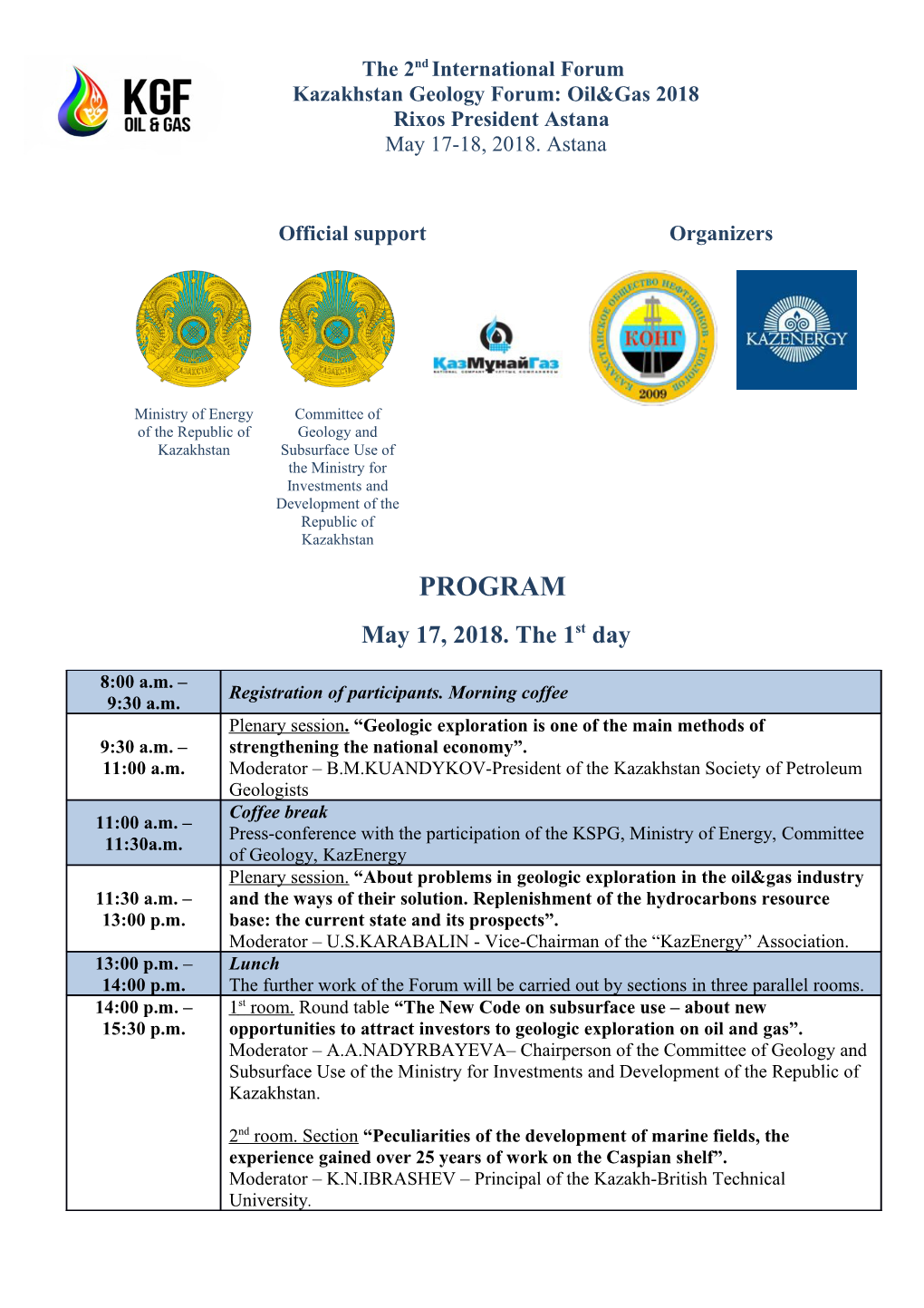 Kazakhstan Geology Forum: Oil&Gas 2018