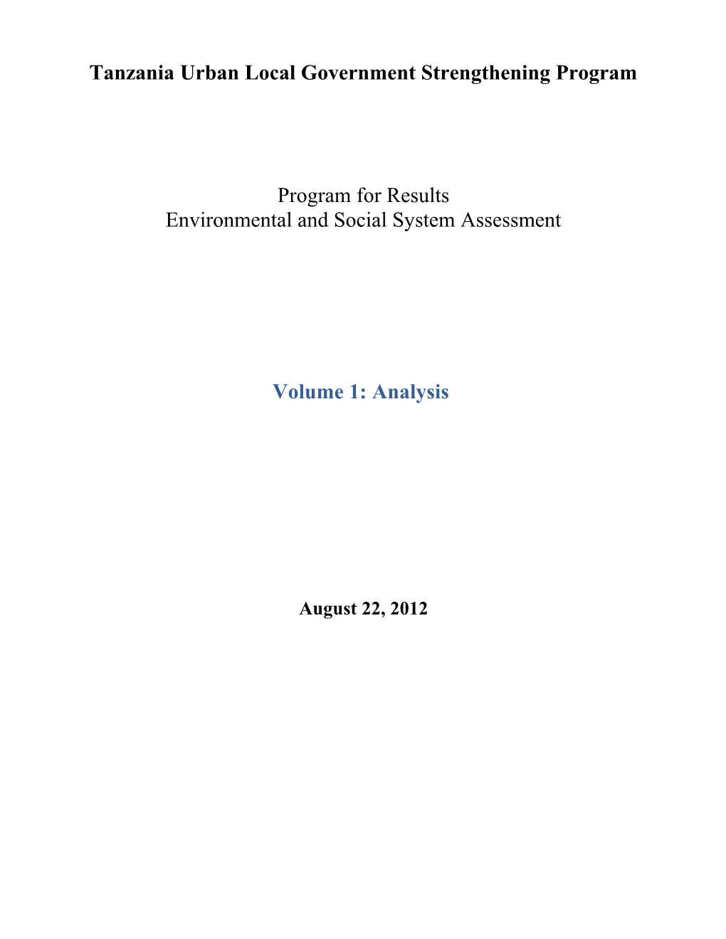 Environmental and Social System Assessment
