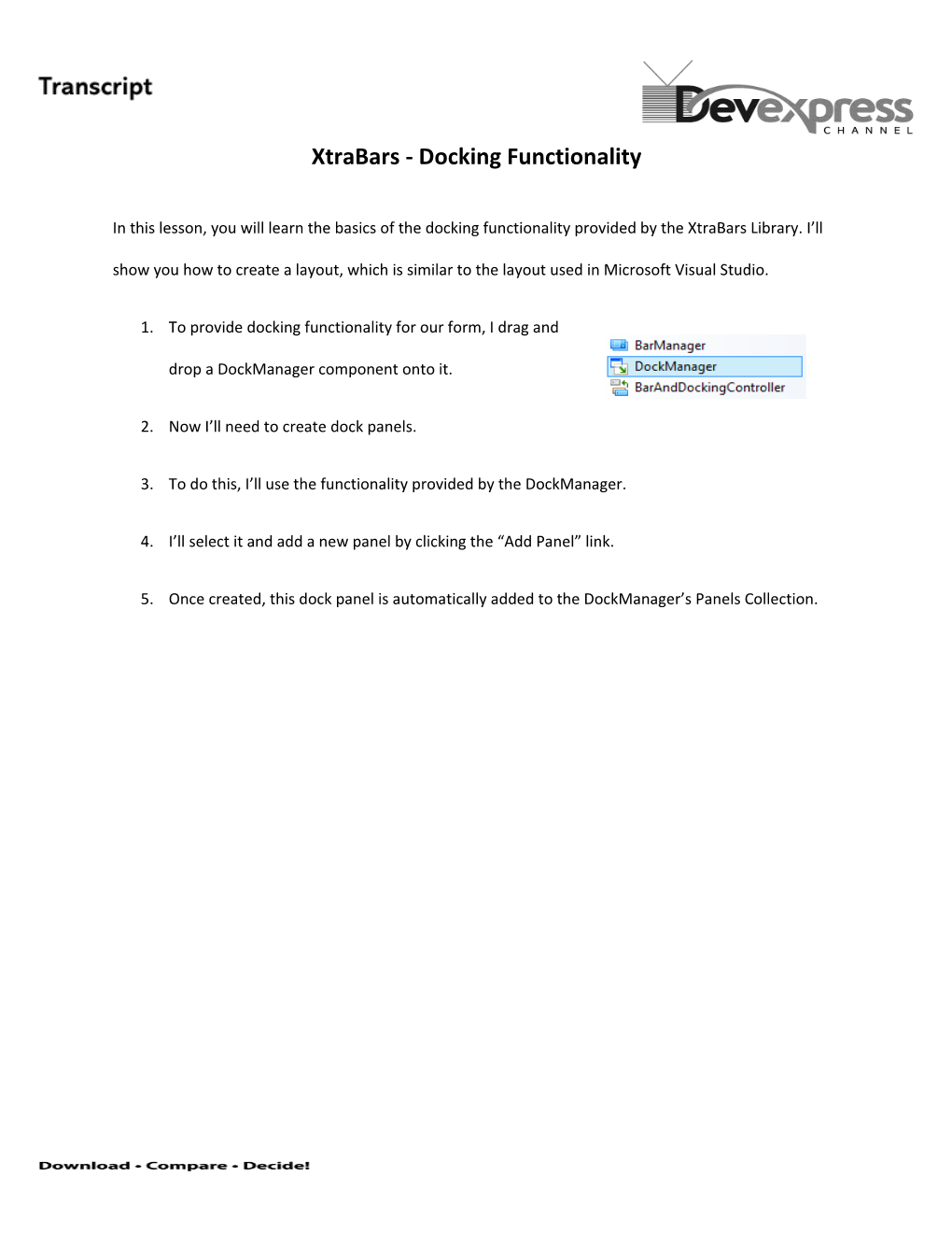 Xtrabars - Docking Functionality