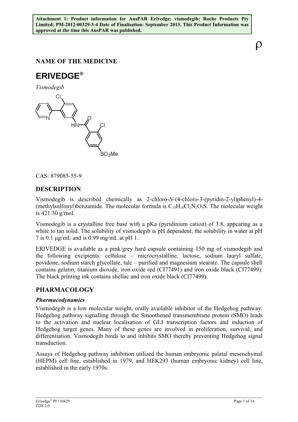 Attachment 1. Product Information for Erivedge