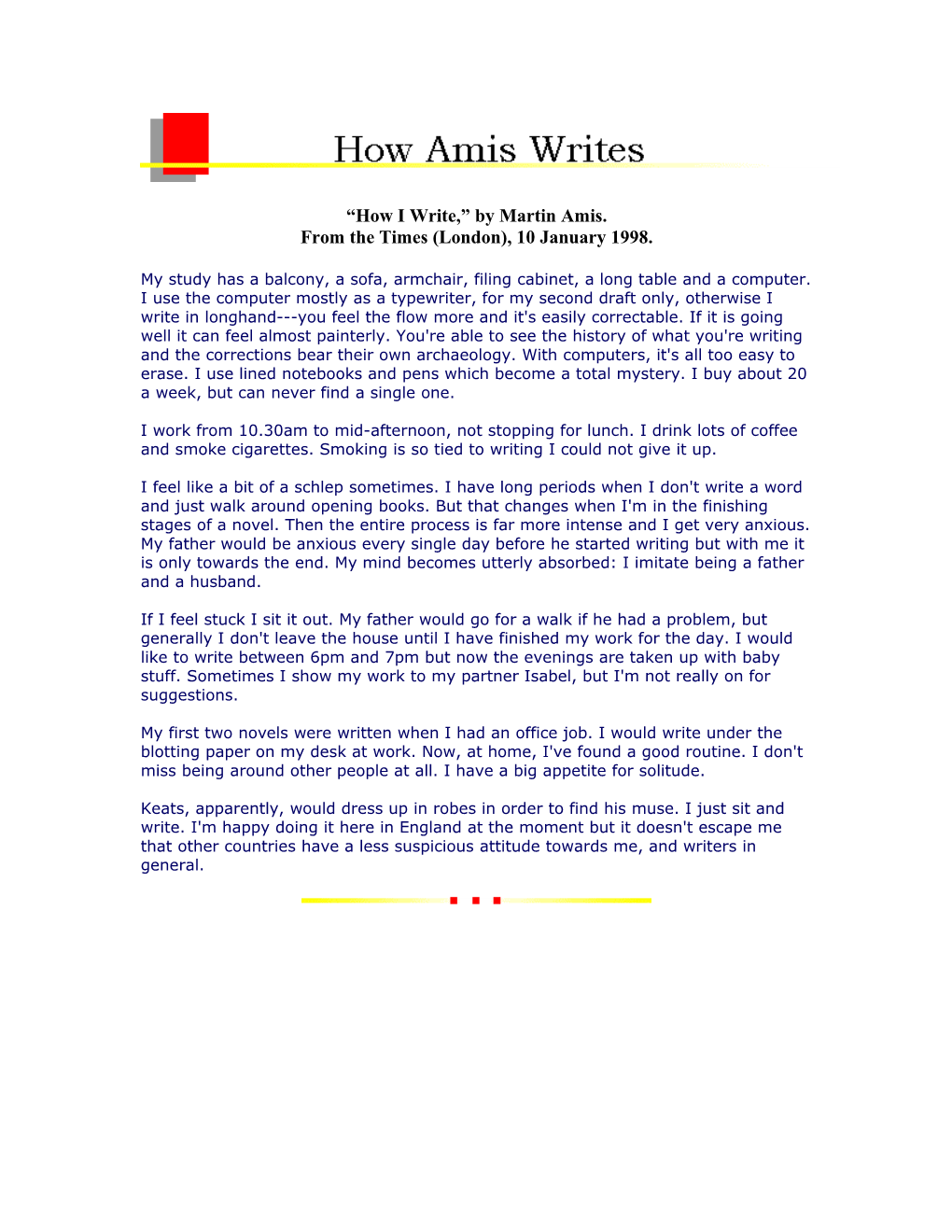 How I Write, by Martin Amis