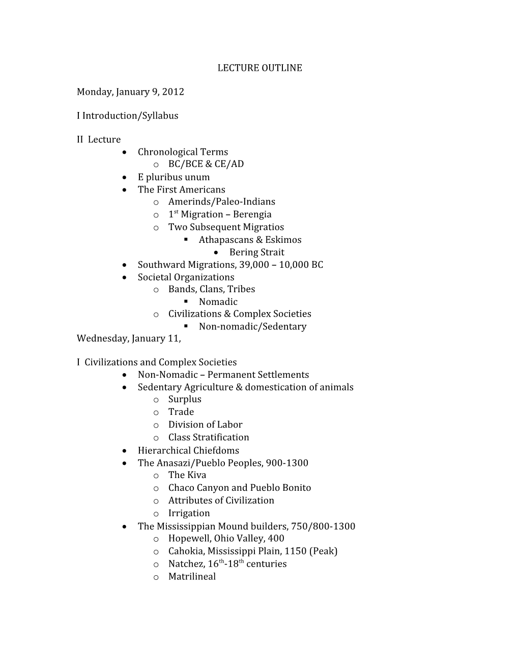 Lecture Outline