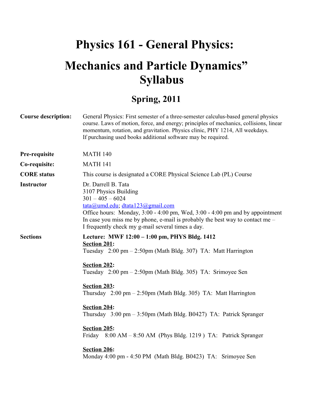 Physics 141 - Principles of Physics