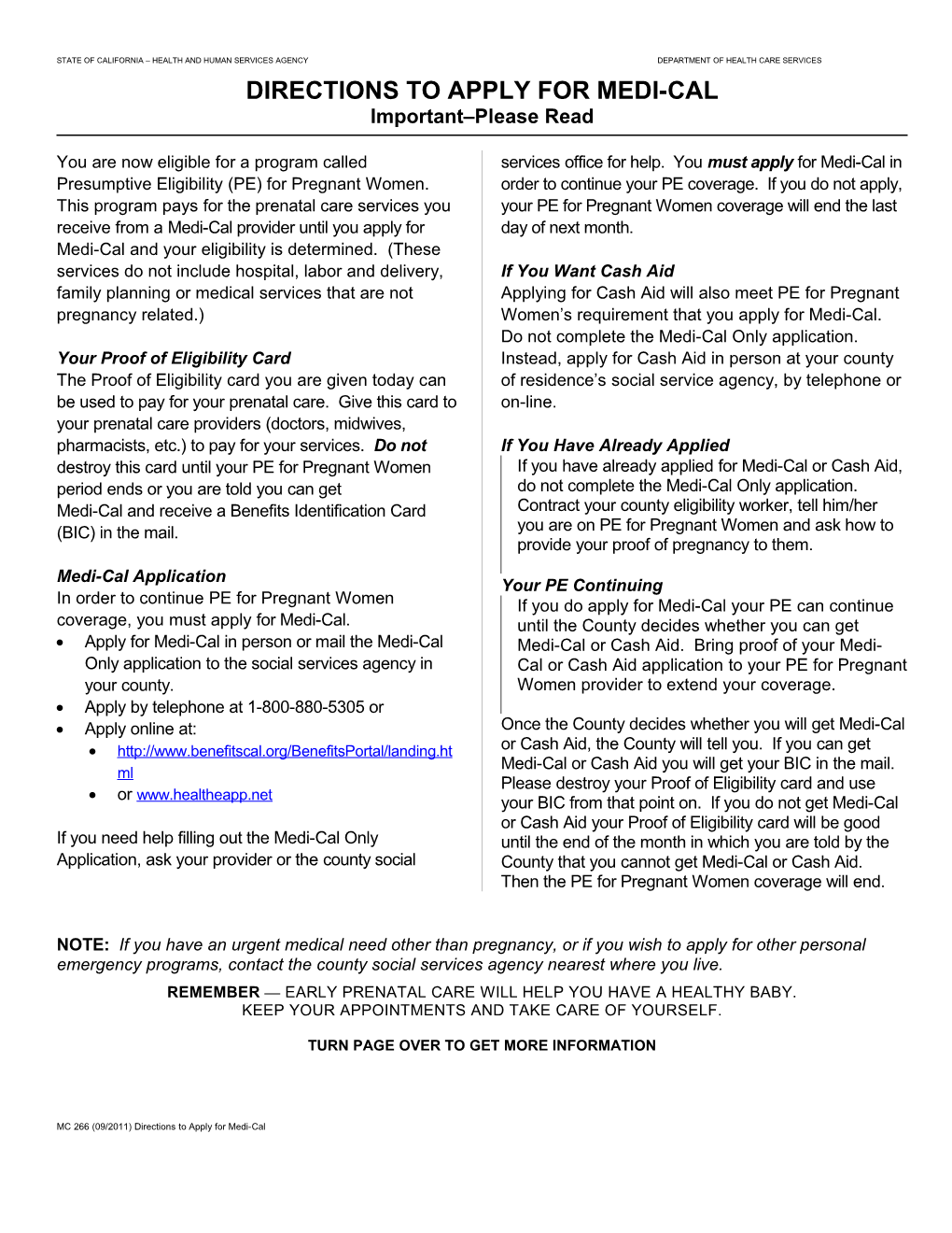 Form: Directions to Apply for Medi-Cal (Presum Cdir App)