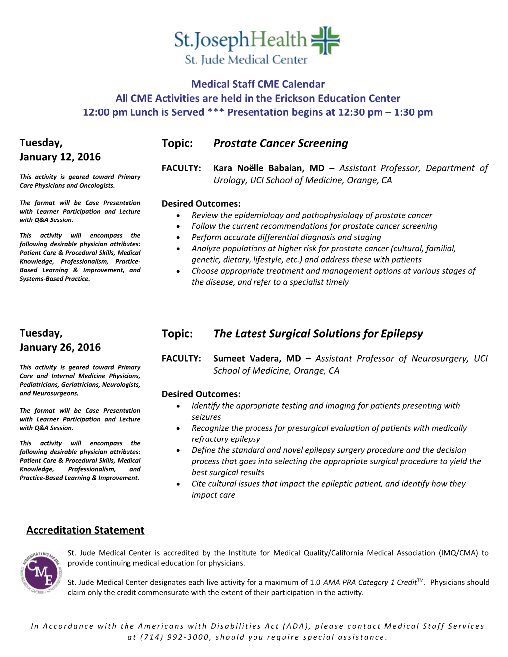 Medical Staff CME Calendar s1