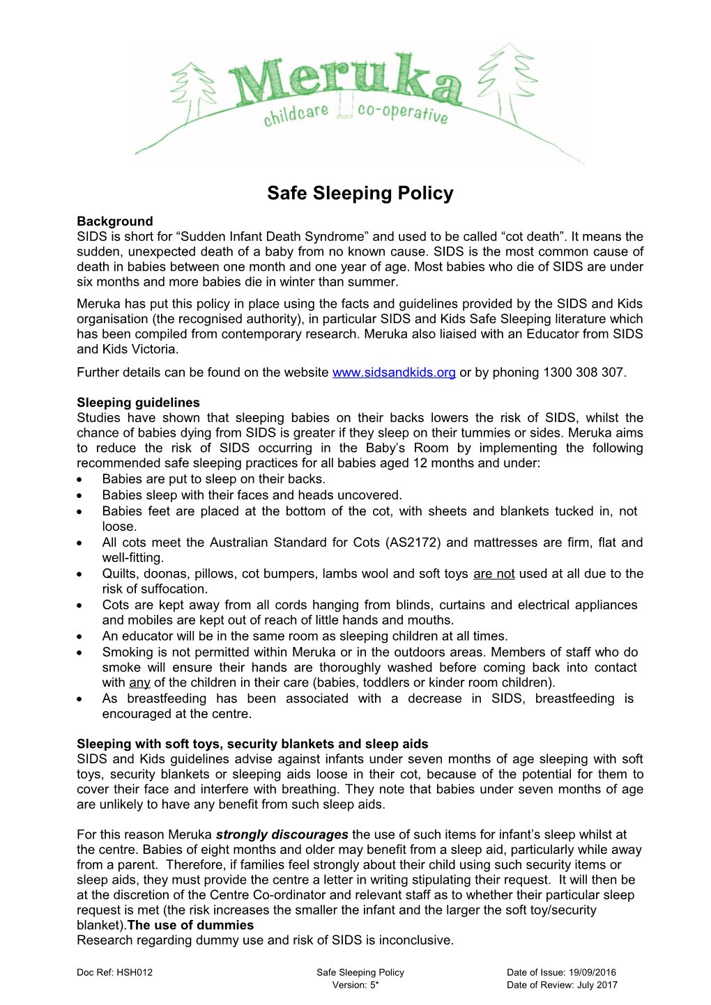 Safe Sleepingpolicy
