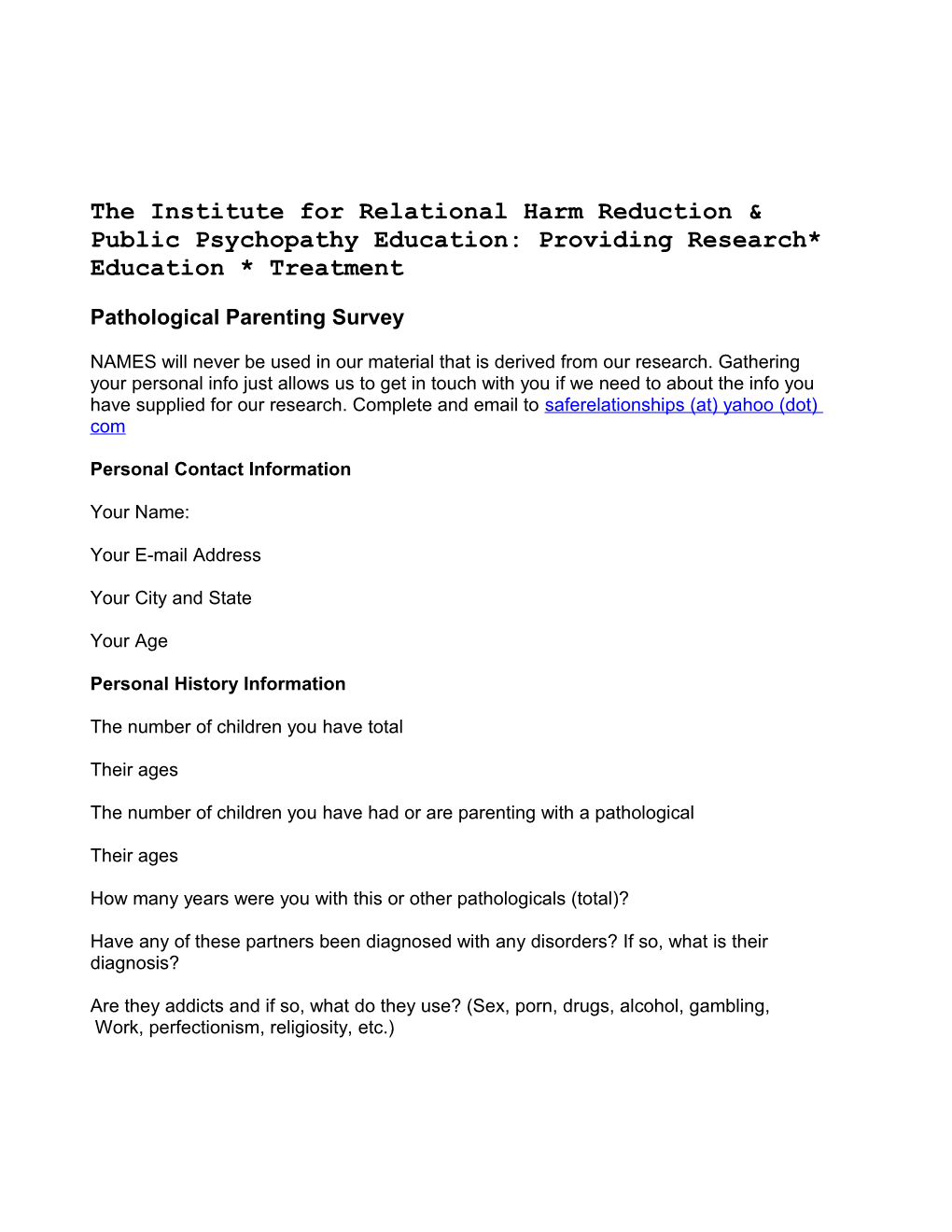 Pathological Parenting Survey