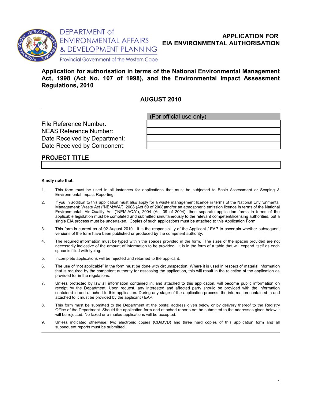 Environmental Impact Assessment Application Form