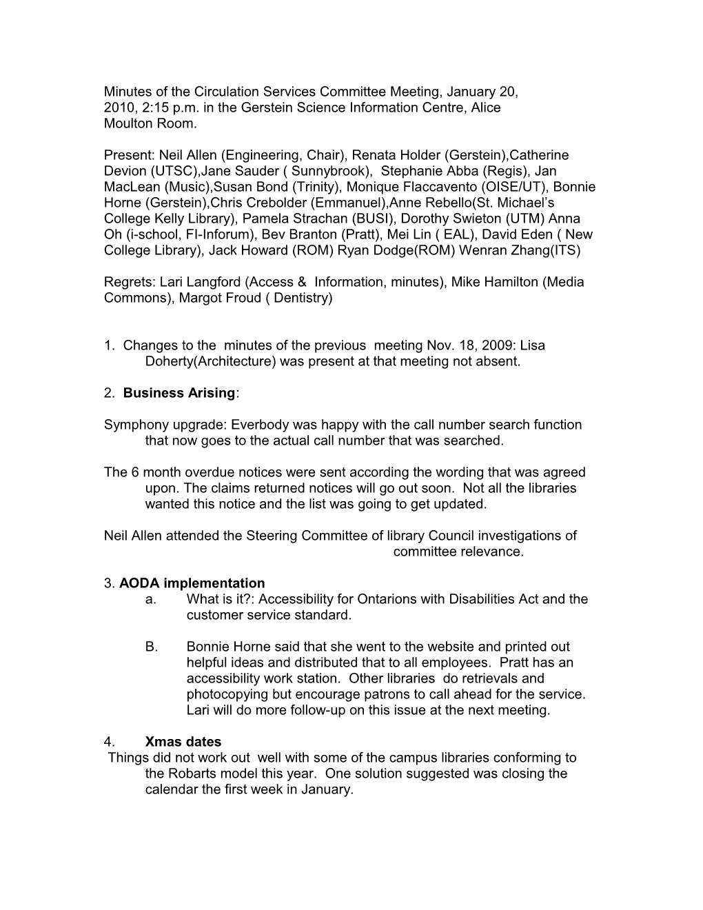 Minutes of the Circulation Services Committee Meeting, September 20