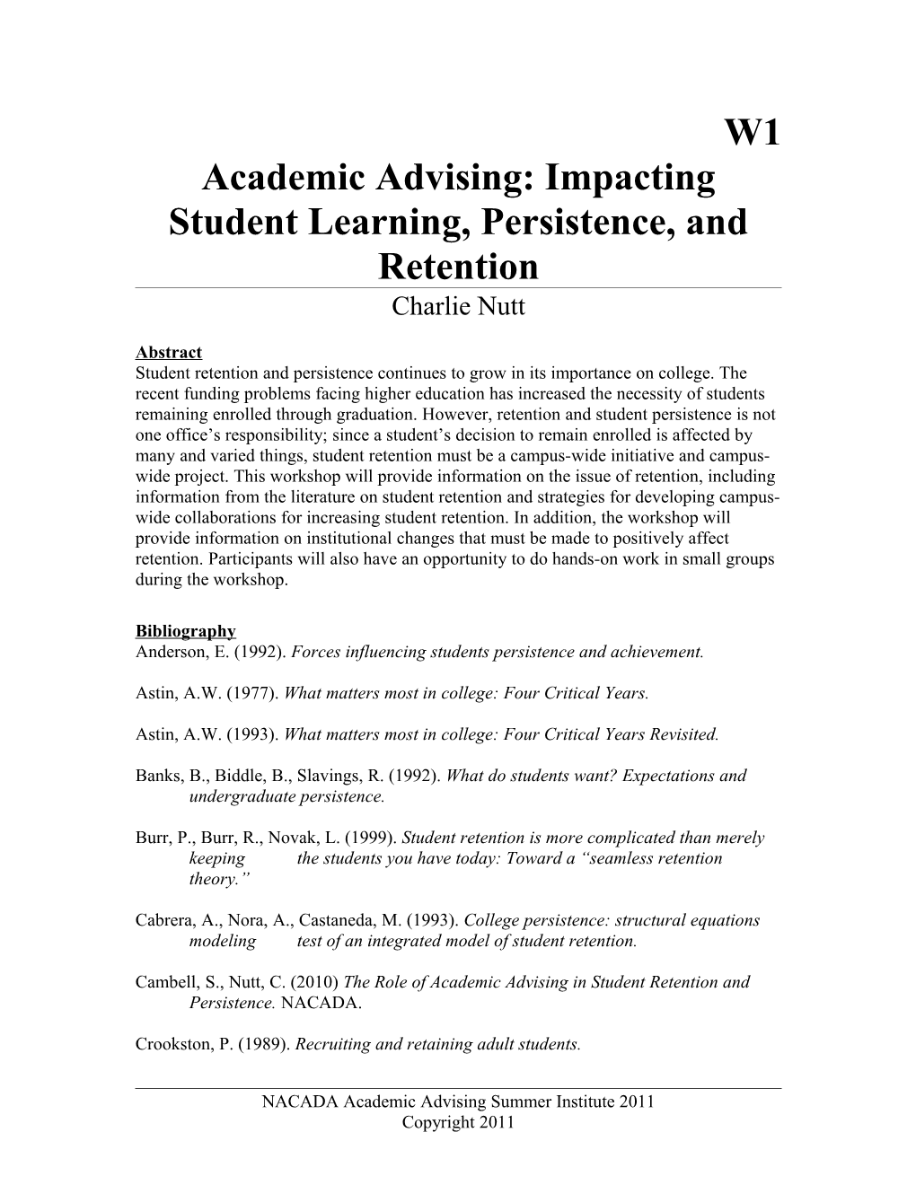 Academic Advising: Impacting Student Learning, Persistence, and Retention