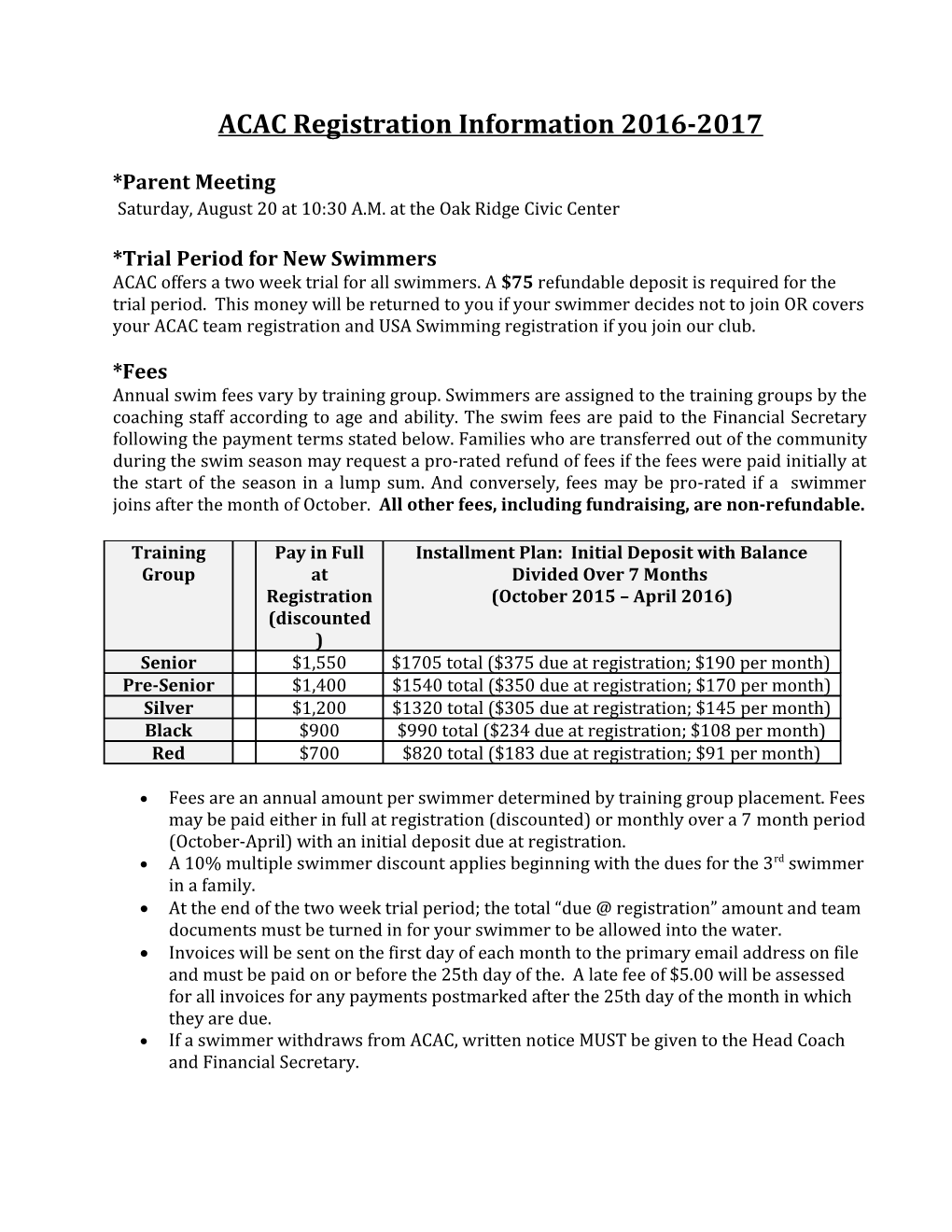 ACAC Registration Packet