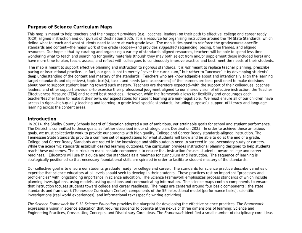 Purpose of Science Curriculum Maps s1