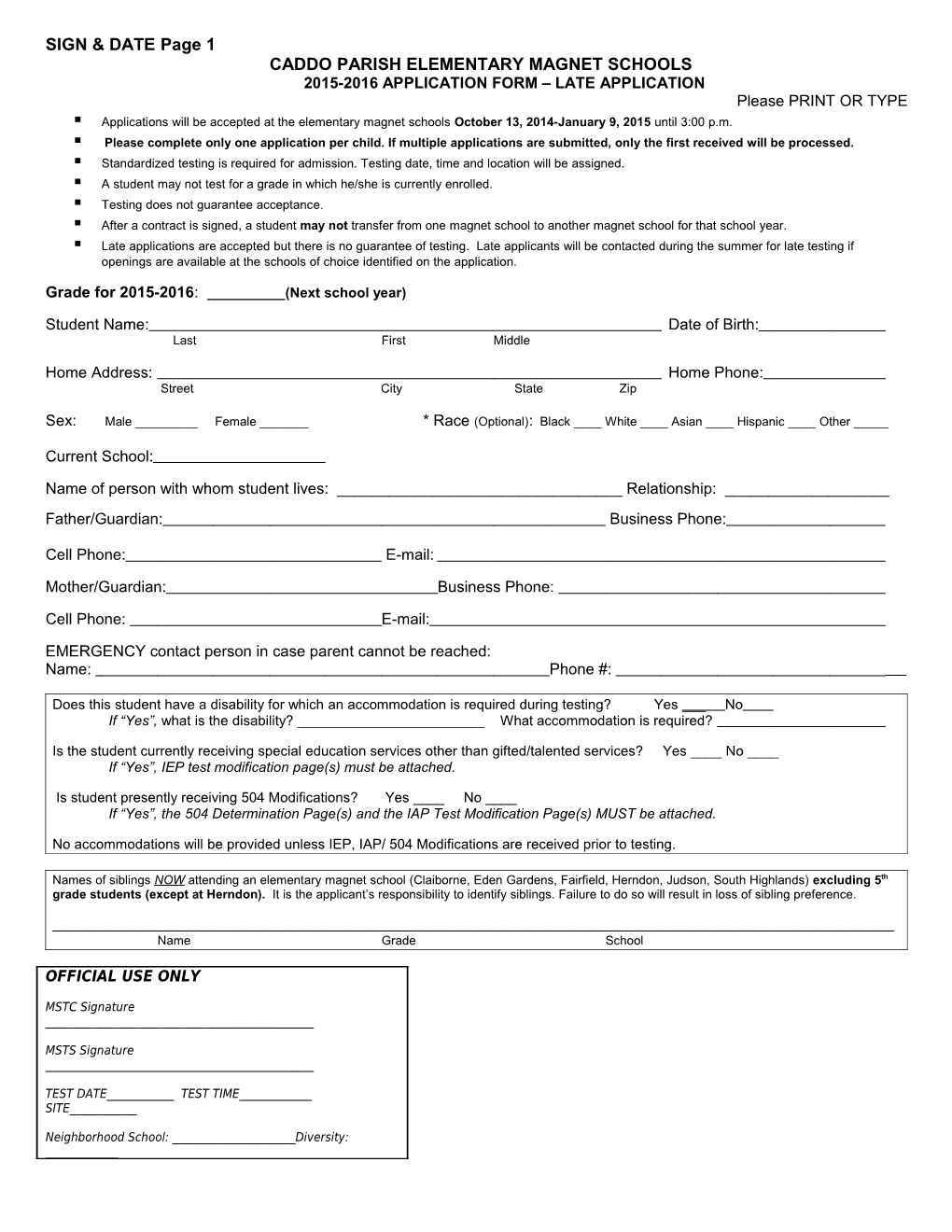 2015-2016 Application Form Late Application