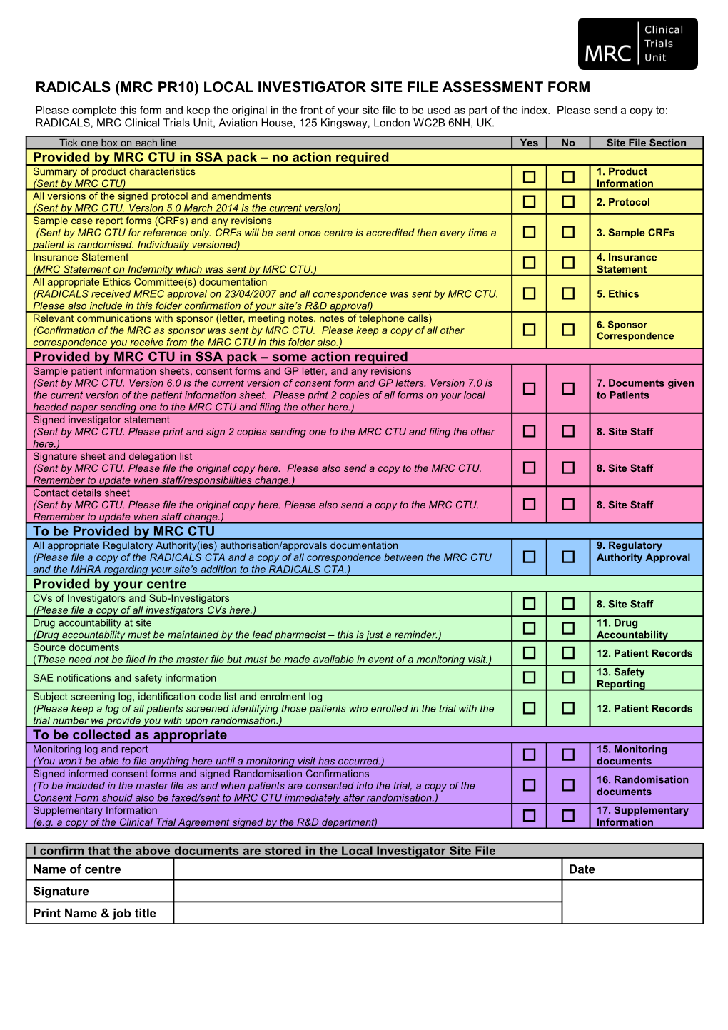 Local Trial Master File Assessment Form