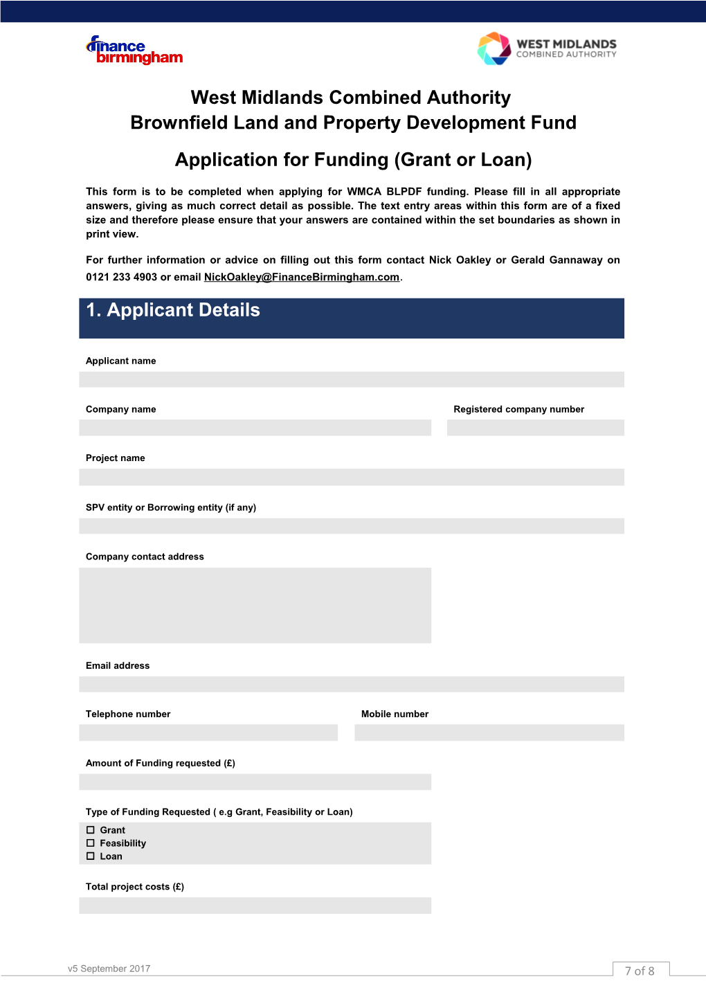 Application for Funding (Grant Or Loan)