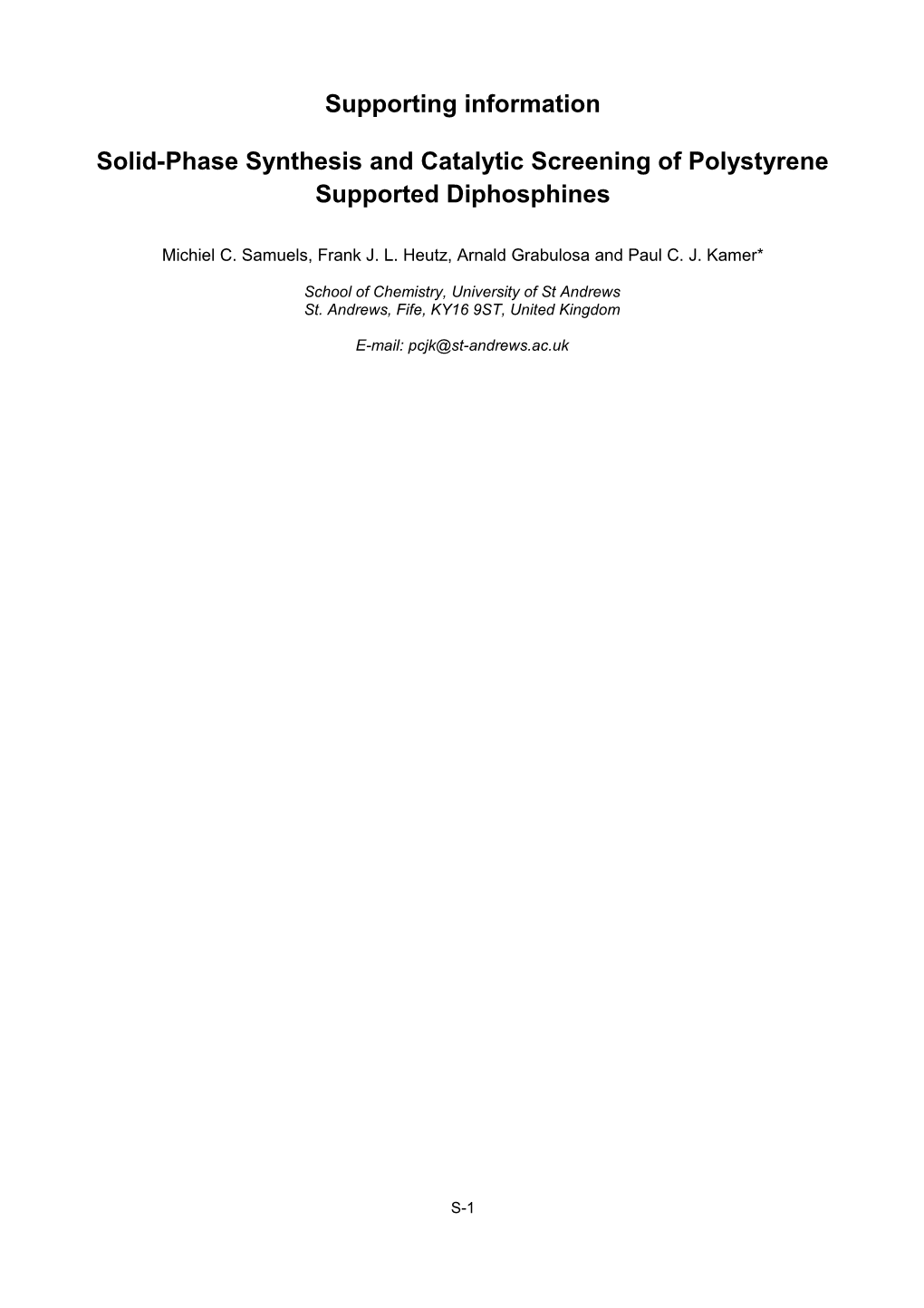 Solid-Phase Synthesis and Catalytic Screening of Polystyrene Supported Diphosphines