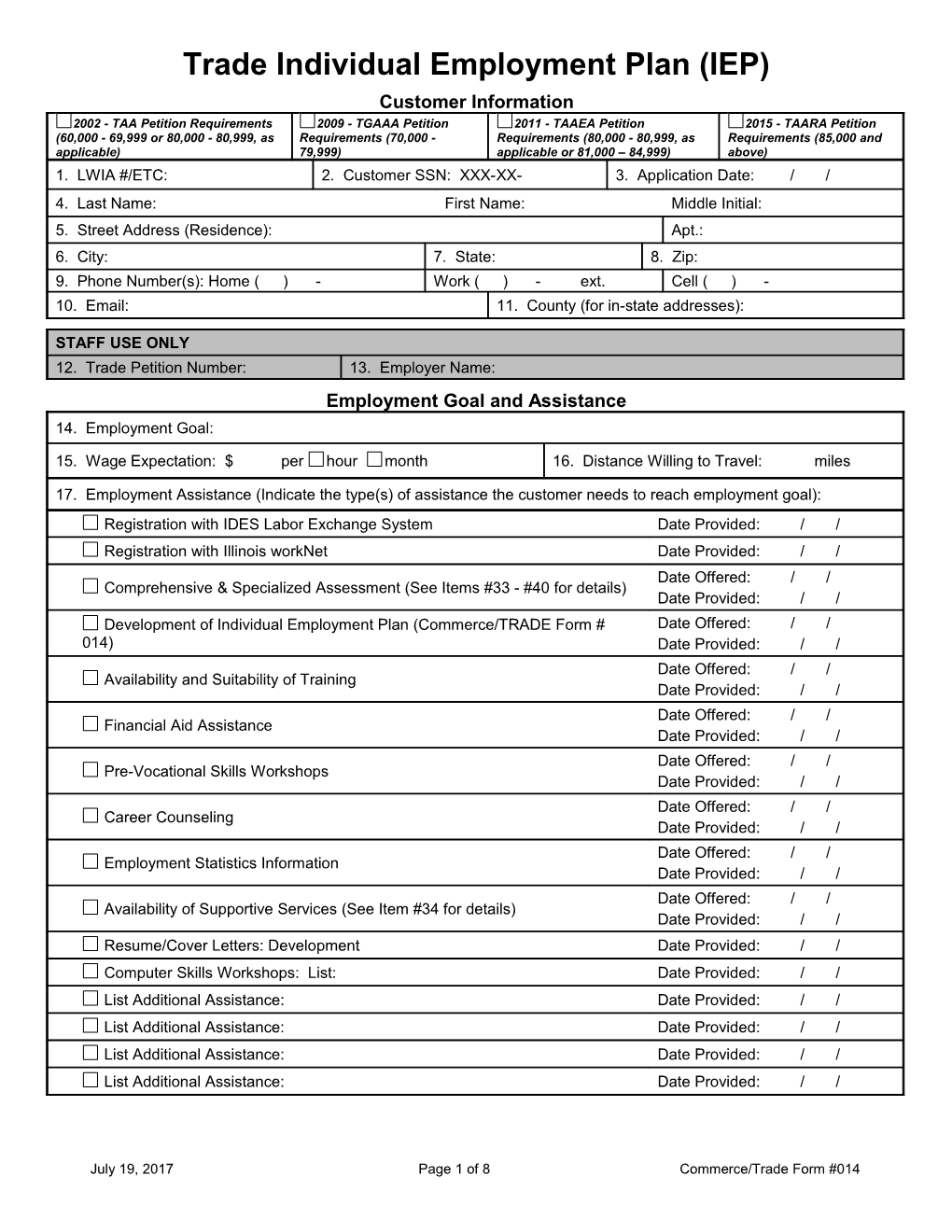 Form #014 Trade Individual Employment Plan (IEP) (MS Word) 3-01-14