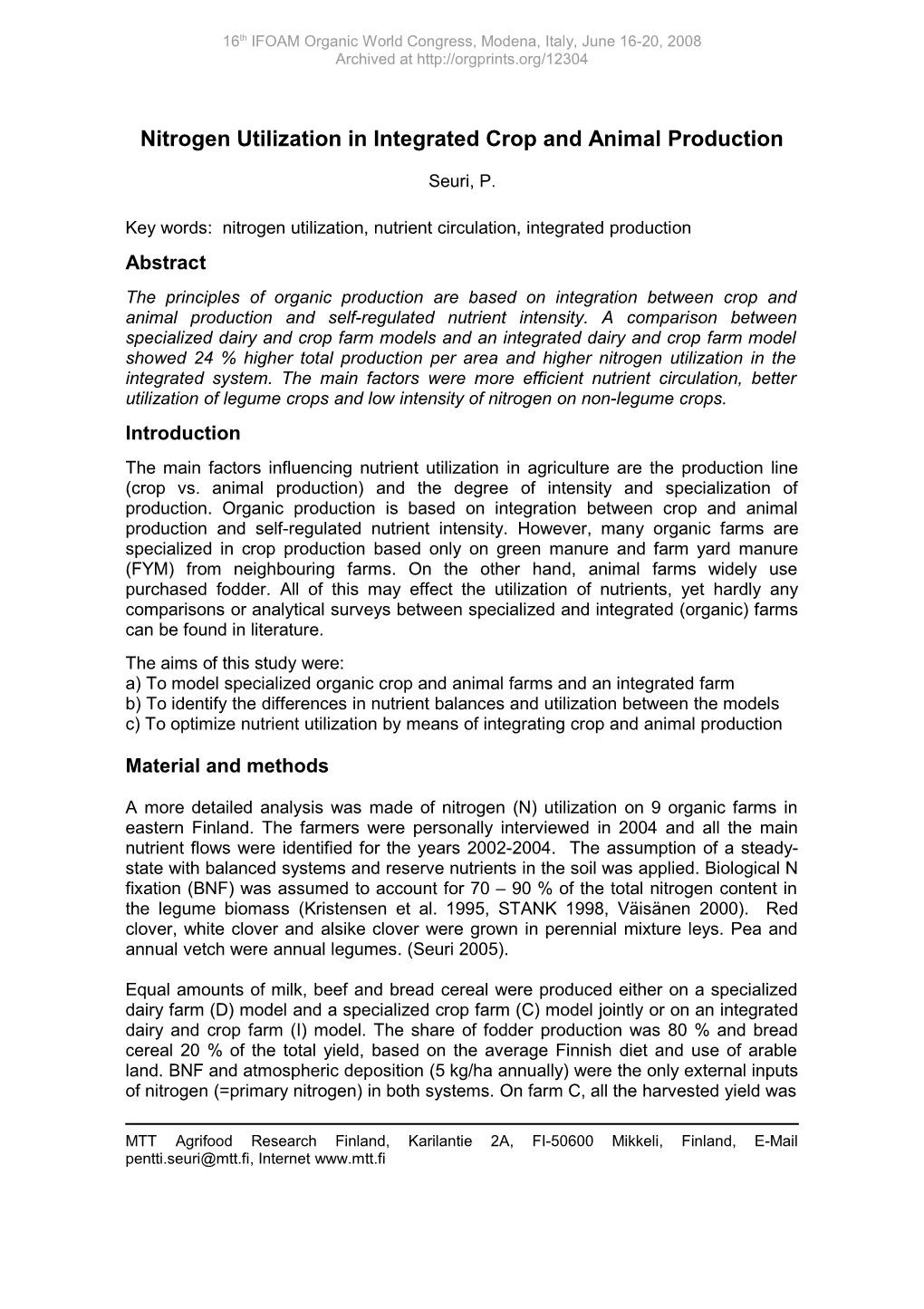 Nitrogen Utilization in Integrated Crop and Animal Production