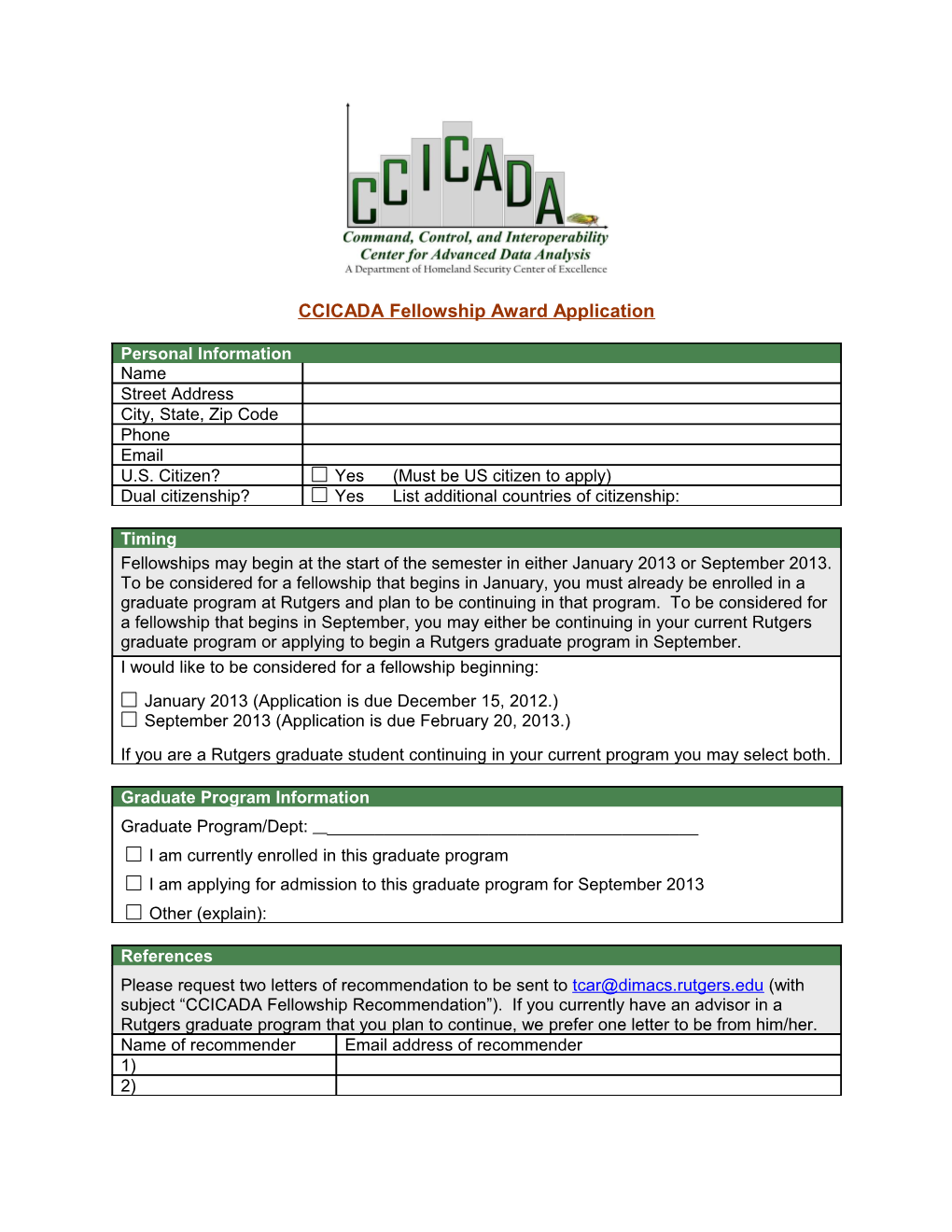 CCICADA Fellowship Award Application