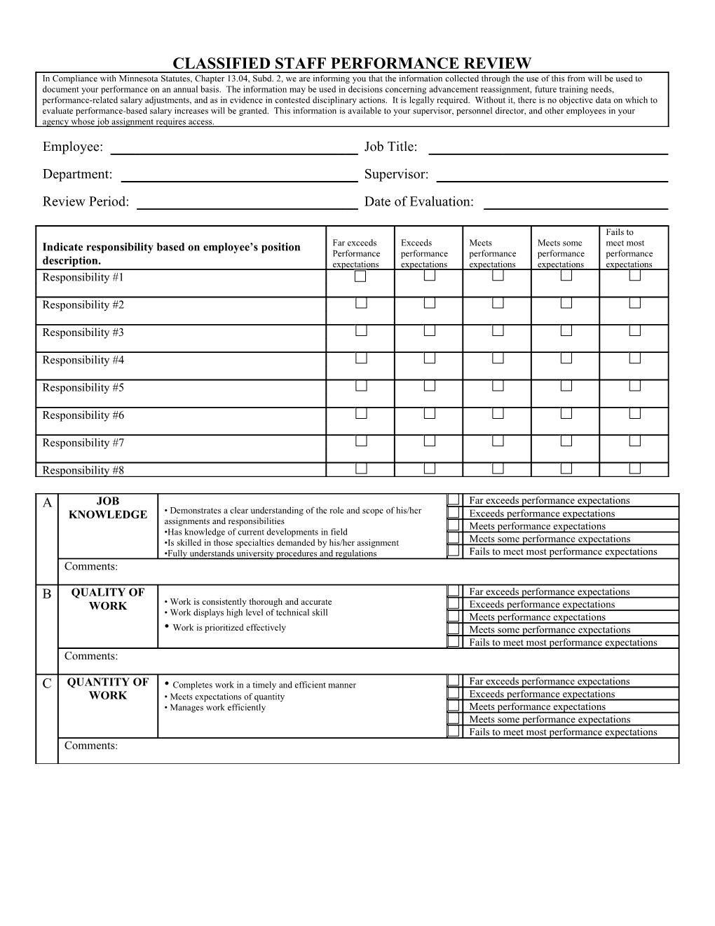 Classified Staff Performance Review