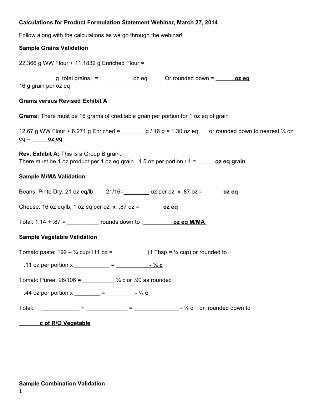 Calculations for Product Formulation Statement Webinar, March 27, 2014