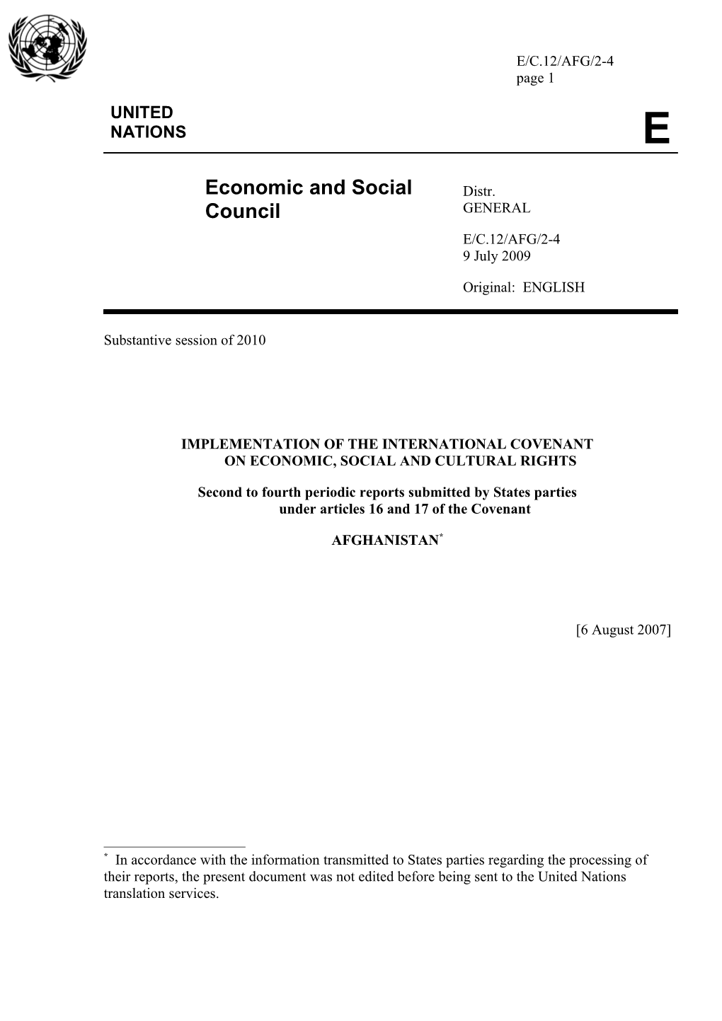 Implementation of the International Covenanton Economic, Social and Cultural Rights