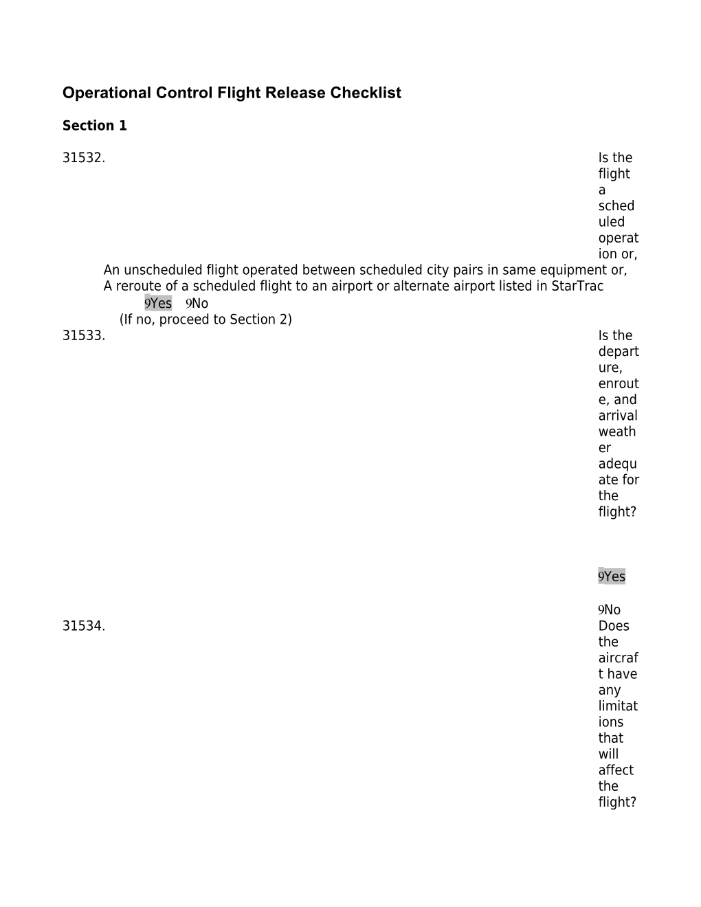 Operational Control Checklist