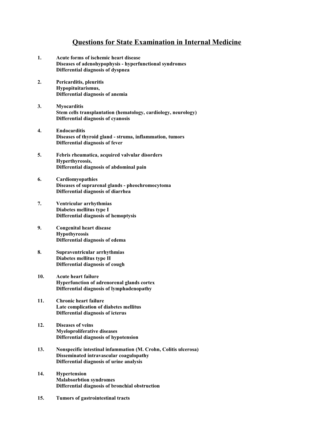 Questions for State Examination in Internal Medicine