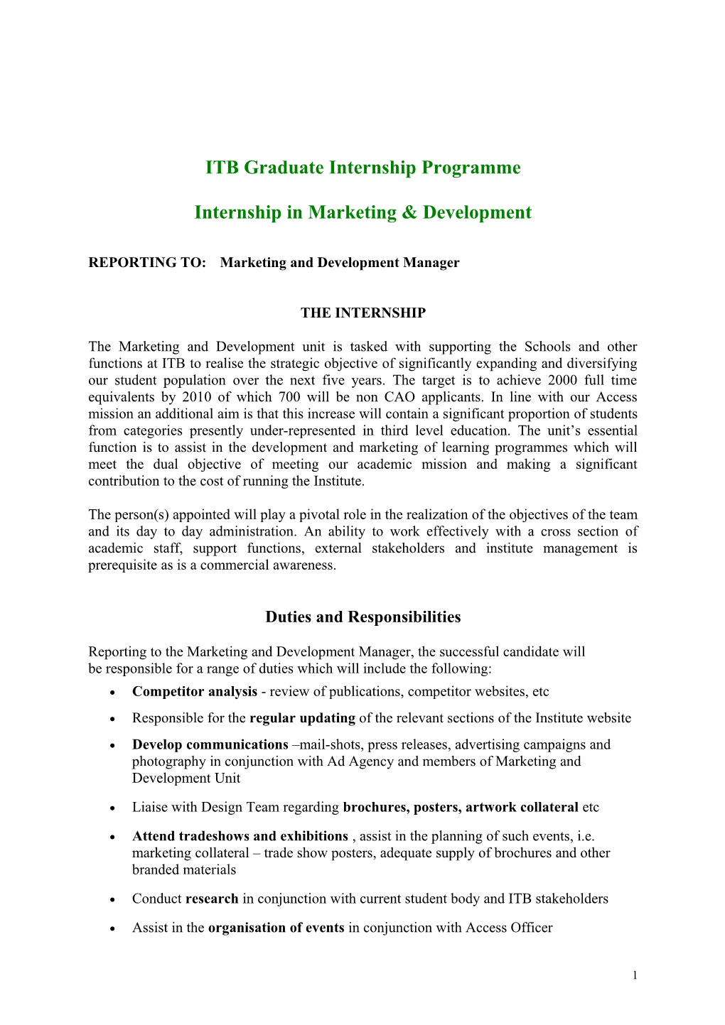 ITB Graduate Internship Programme