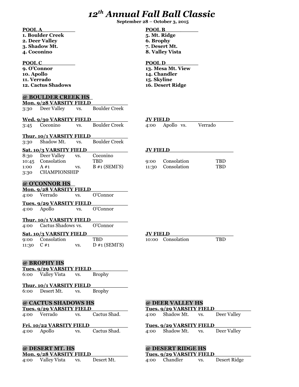 12Th Annual Fall Ball Classic