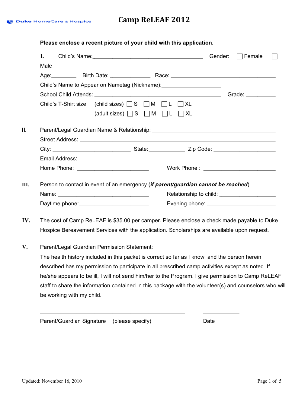 Camp Releaf Application