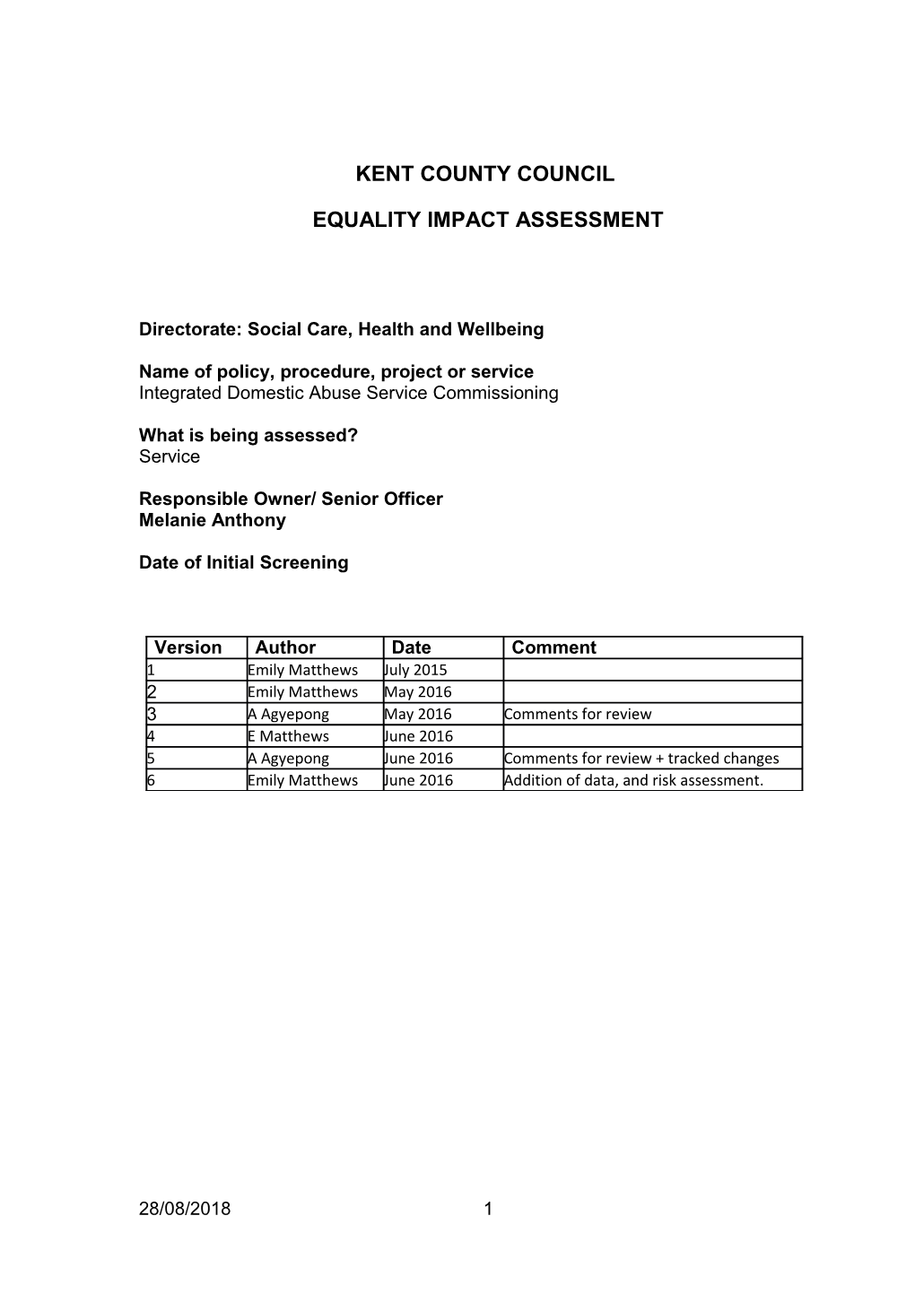 Directorate: Social Care, Health and Wellbeing